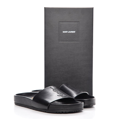 Saint Laurent Calfskin Monogram Jimmy Joan Slide Sandals 37 Black 8 of 8