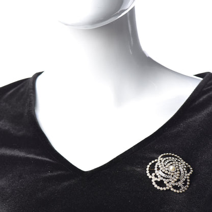 Chanel Pearl Crystal Lace Camellia Brooch Gold 2 of 5
