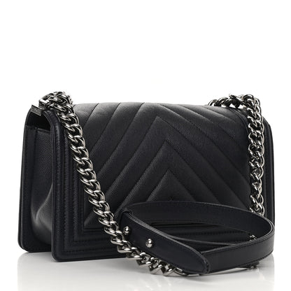 Chanel Caviar Chevron Quilted Medium Boy Flap Black 3 of 12