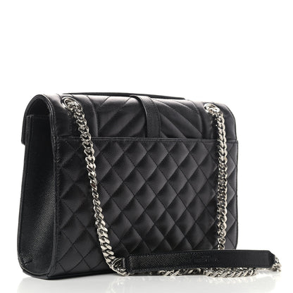 Saint Laurent Grain De Poudre Textured Mixed Matelasse Triquilt Medium Monogram Satchel Black 2 of 9