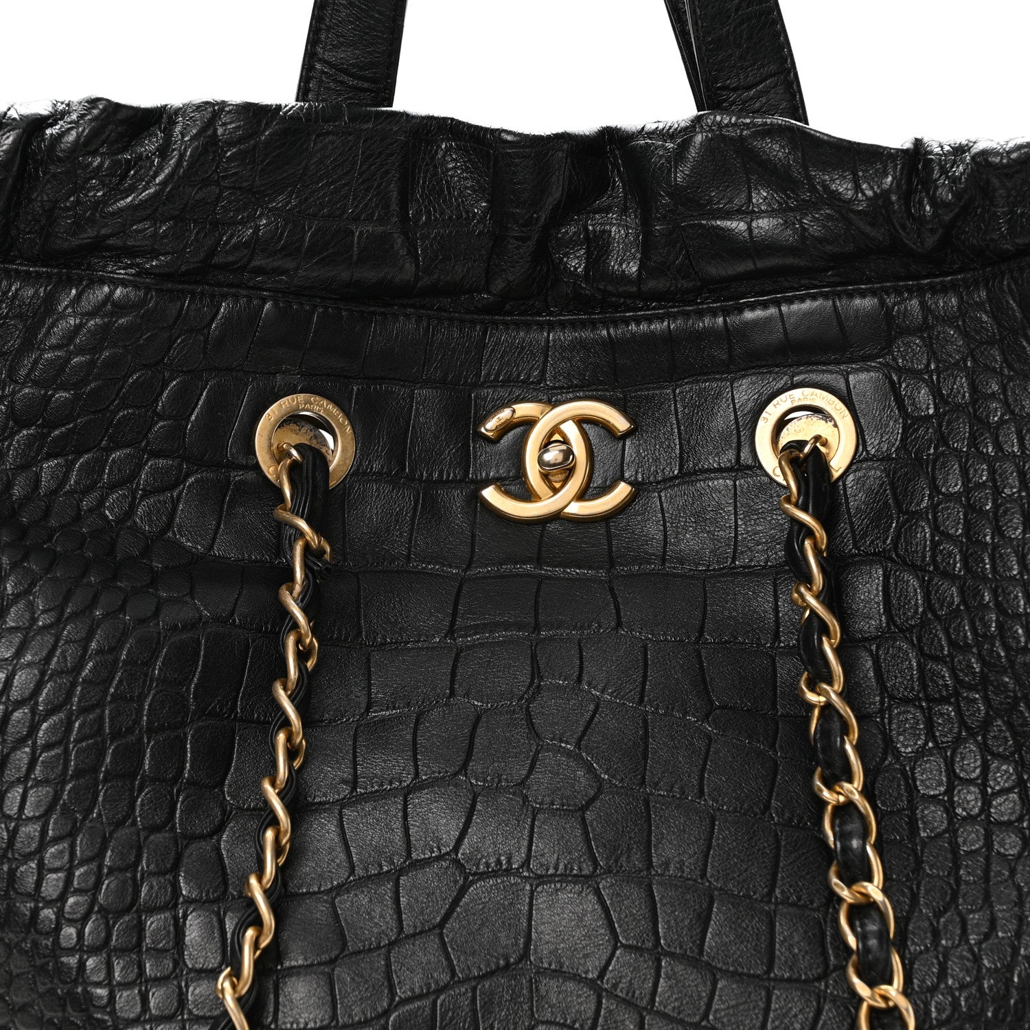 Chanel Calfskin Crocodile Embossed Large Cocodile Shopping Tote Black 8 of 10