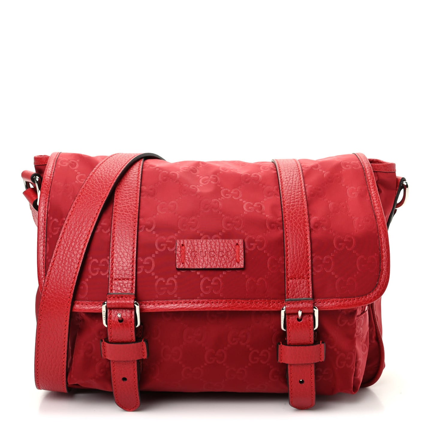 Nylon Monogram Double Buckle Flap Messenger Bag Vibrant Red