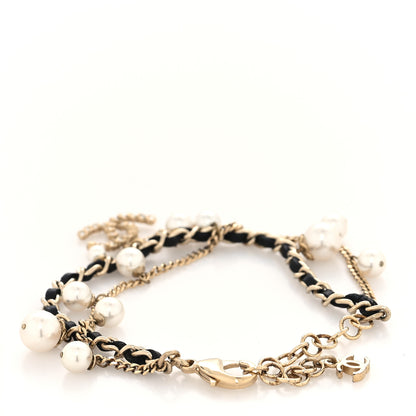 Chanel Lambskin Pearl Crystal Chain CC Bracelet Black Gold 3 of 4
