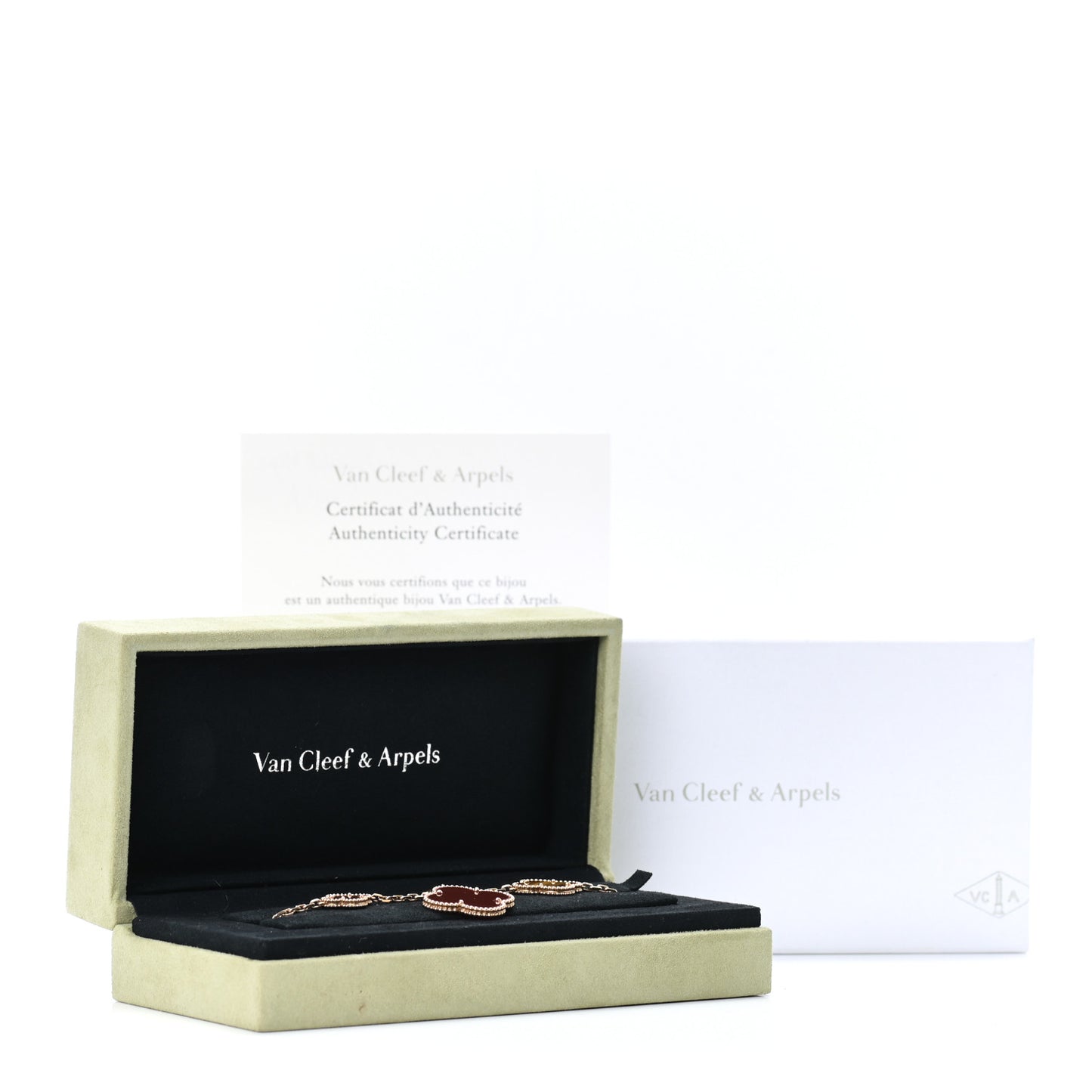 18K Yellow Gold Carnelian Tiger Eye 5 Motifs Magic Alhambra Bracelet