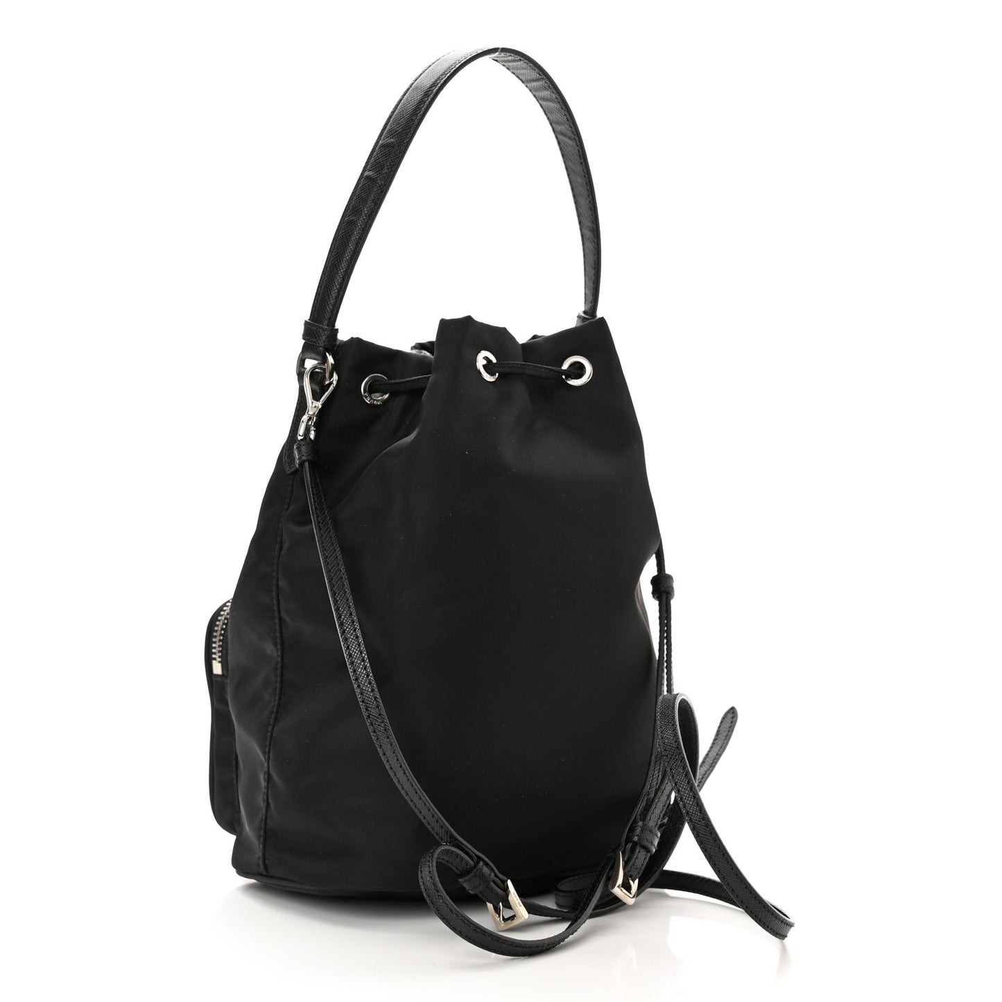 Re-Nylon Saffiano Roses Duet Bucket Crossbody Bag Black