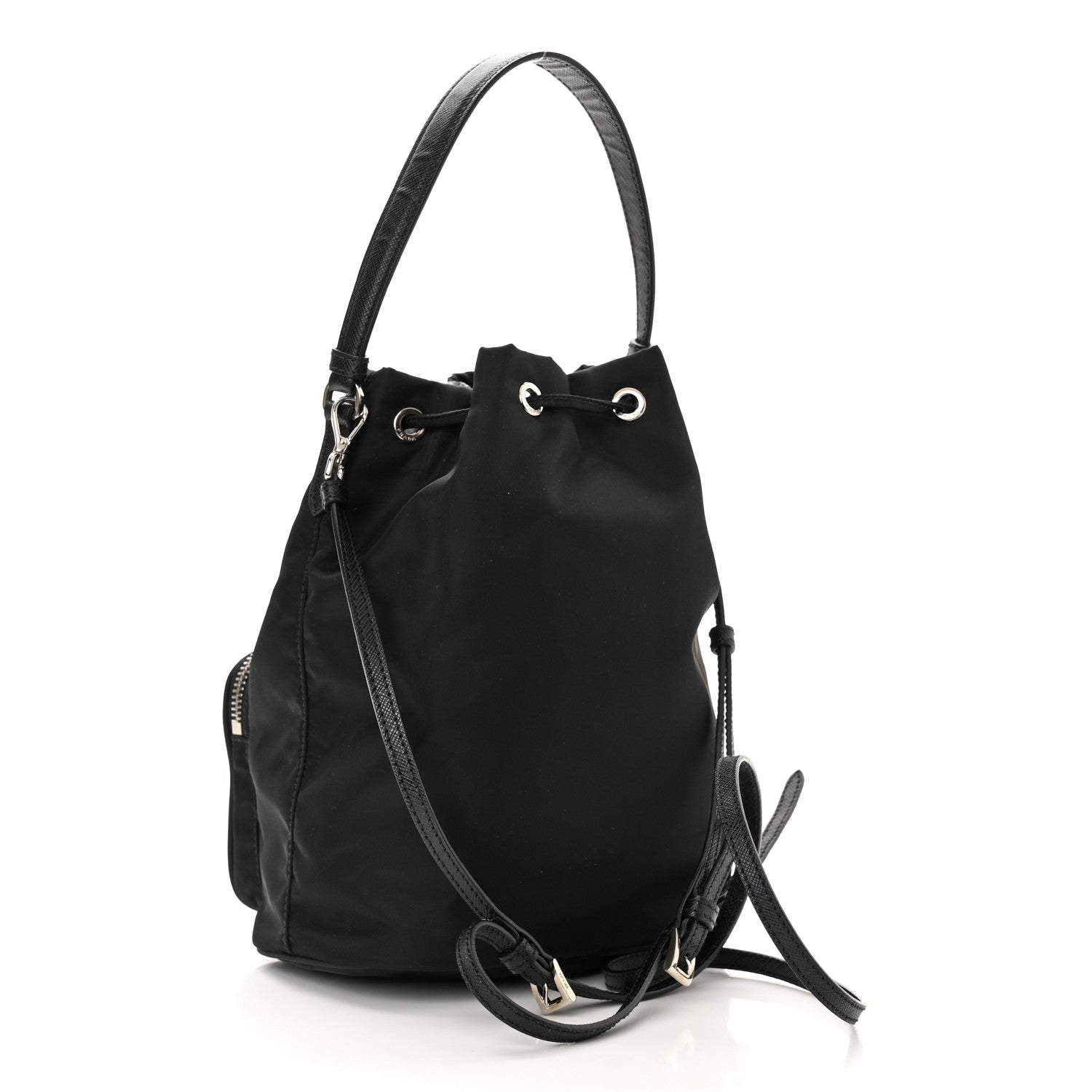 Prada Re-Nylon Saffiano Roses Duet Bucket Crossbody Bag Black 3 of 11