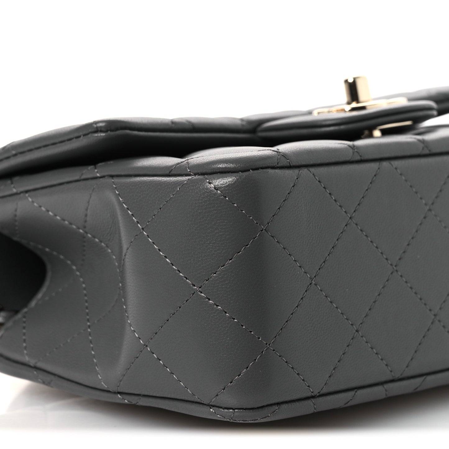Lambskin Quilted Mini Top Handle Rectangular Flap Dark Grey