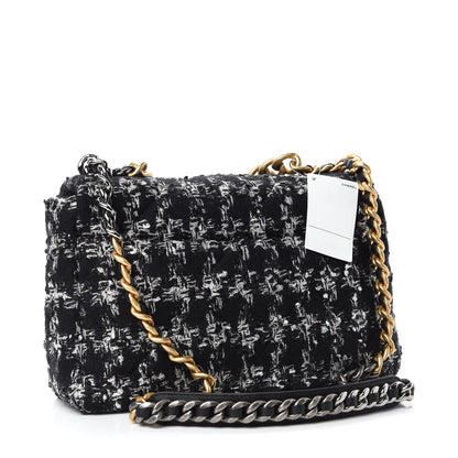 Chanel Tweed Quilted Large 19 Flap Black Ecru White 3 of 11