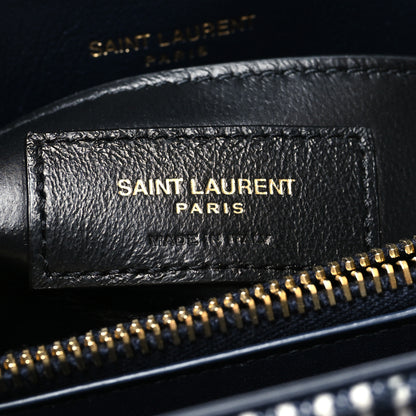 Saint Laurent Striped Denim Y Quilted Monogram Small Loulou Chain Satchel Marine Vintage White 7 of 12