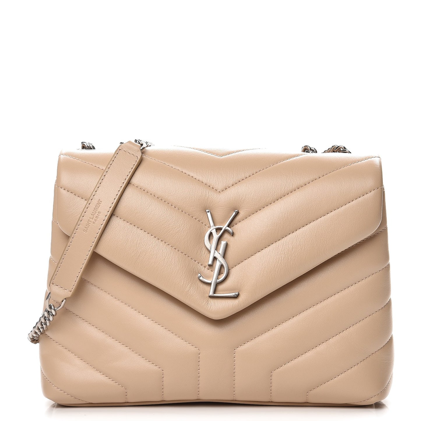Calfskin Y Quilted Monogram Small Loulou Chain Satchel Nude Powder
