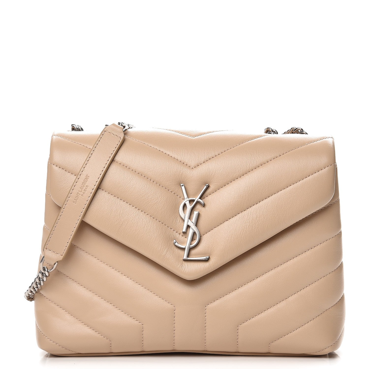 Saint Laurent Calfskin Y Quilted Monogram Small Loulou Chain Satchel Nude Powder 1 of 10