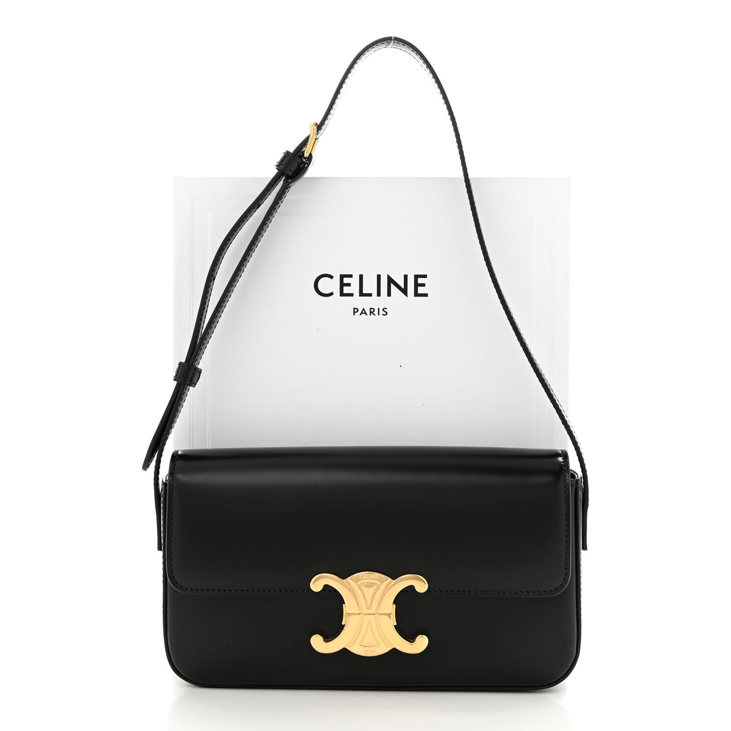 Shiny Calfskin Triomphe Shoulder Bag Black