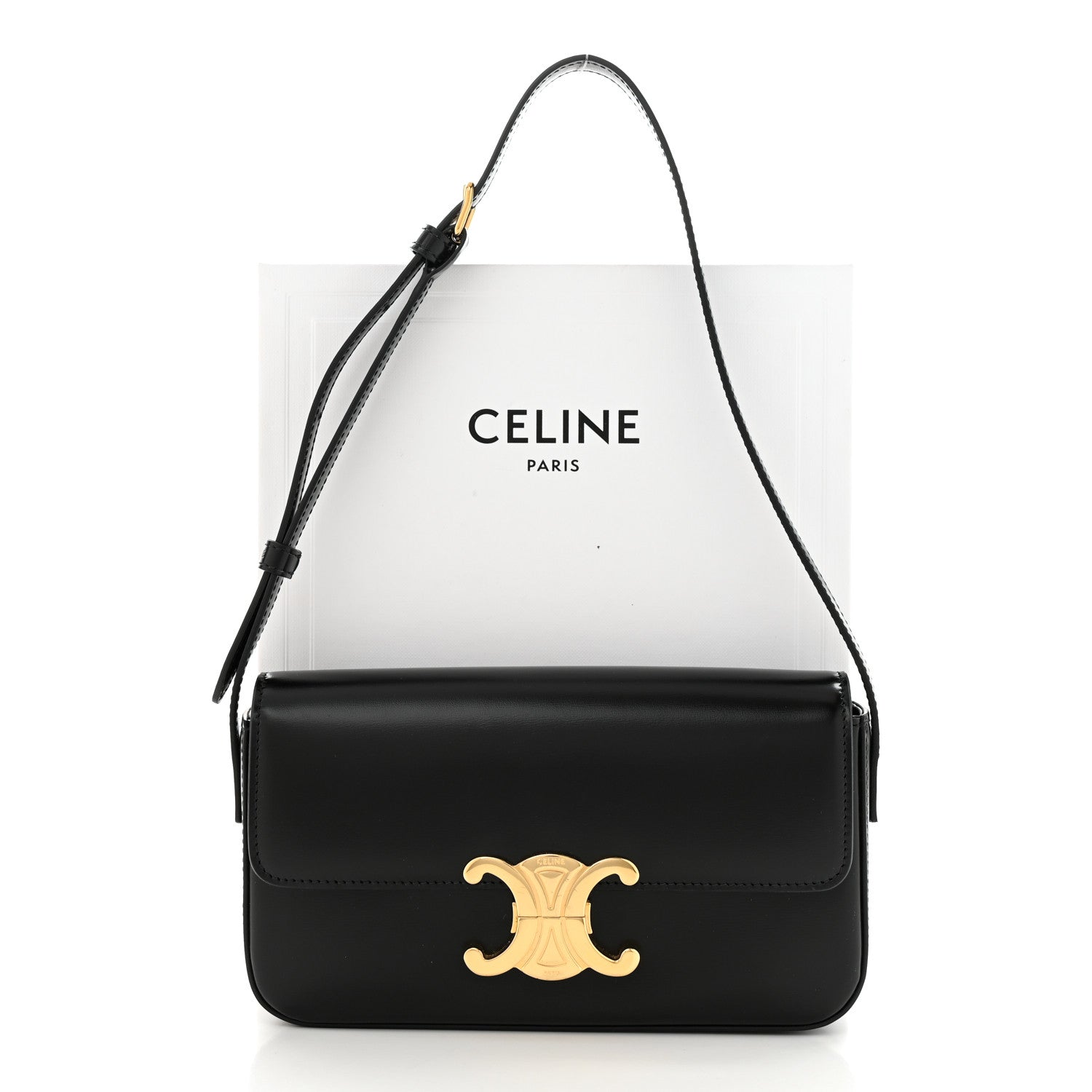 Celine Shiny Calfskin Triomphe Shoulder Bag Black 15 of 15