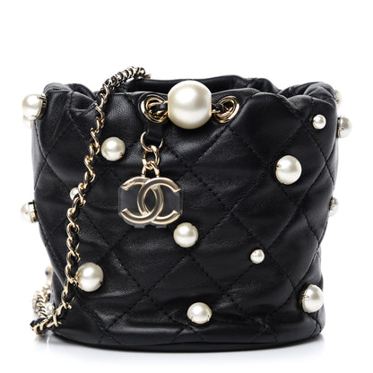 Chanel Lambskin Quilted Pearl Mini About Pearls Drawstring Bag Black 1 of 10
