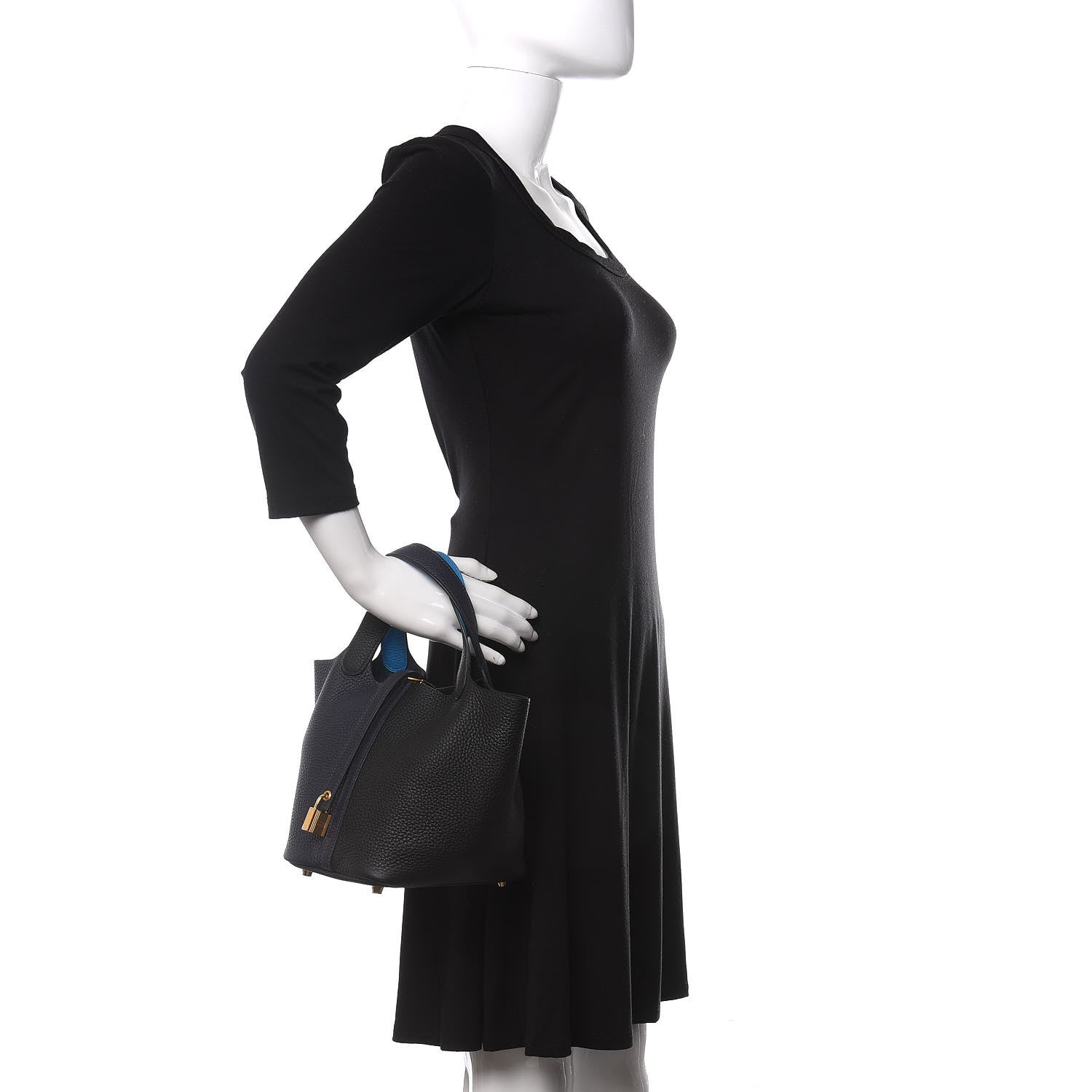 Hermes Taurillon Clemence Casaque Picotin Lock 18 PM Blue Nuit Black Bleu Frida 2 of 12