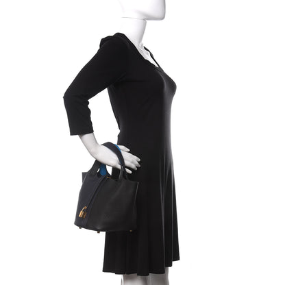 Hermes Taurillon Clemence Casaque Picotin Lock 18 PM Blue Nuit Black Bleu Frida 2 of 12