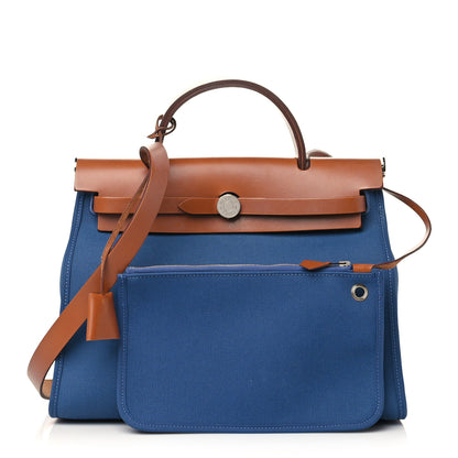 Hermes Military Toile Vache Hunter Herbag Zip 31 PM Azur Natural 1 of 11