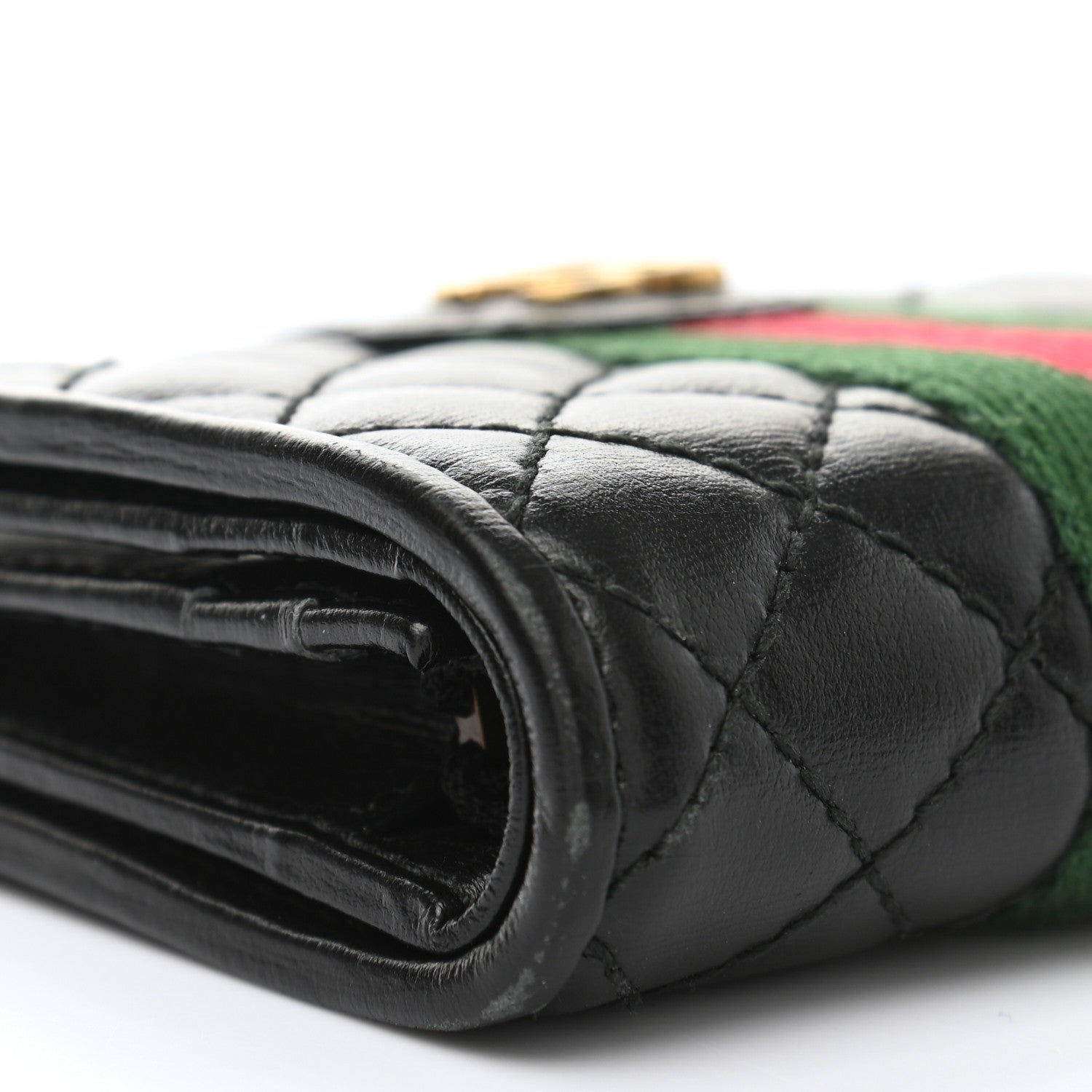 Gucci Calfskin Web Trapuntata GG Marmont Card Case Wallet Black 10 of 11