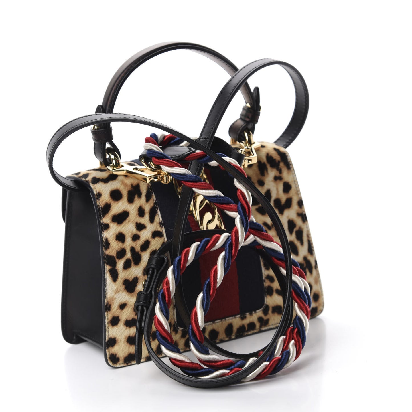 Calf Hair Leopard Print Mini Sylvie Top Handle Bag Naturale Black