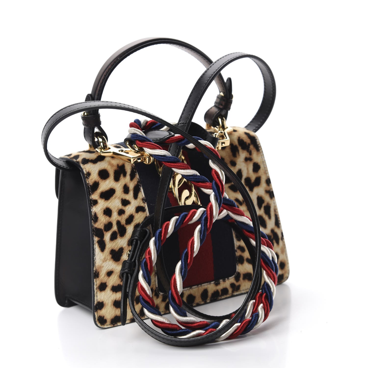 Gucci Calf Hair Leopard Print Mini Sylvie Top Handle Bag Naturale Black 3 of 11
