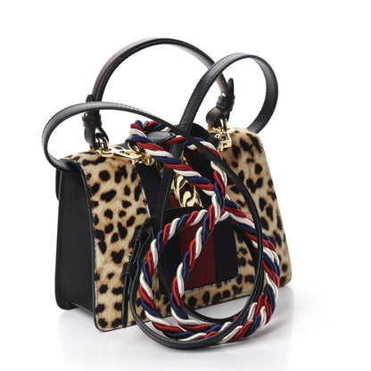 Gucci Calf Hair Leopard Print Mini Sylvie Top Handle Bag Naturale Black 3 of 11