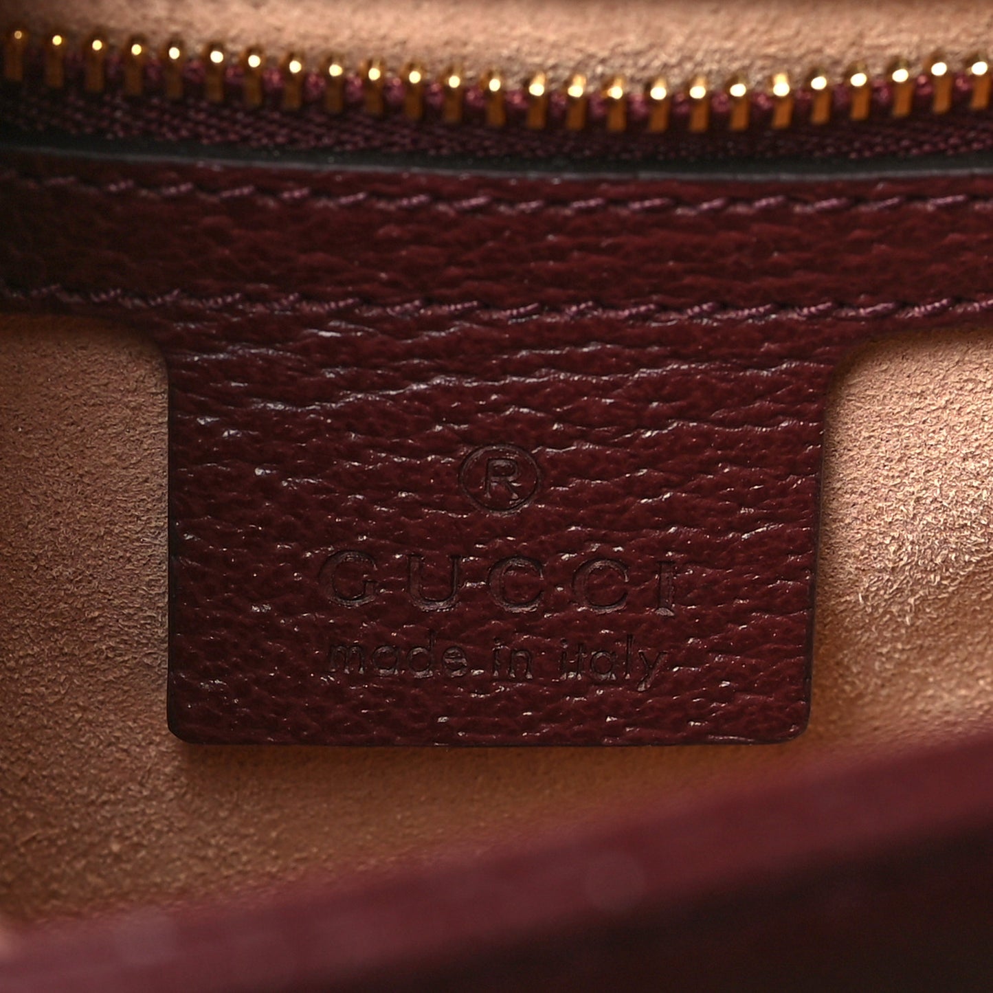 GG Supreme Monogram Textured Dollar Calfskin Web Small Ophidia Padlock Top Handle Bag Bordeaux