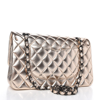 Chanel Metallic Lambskin Quilted Medium Double Flap Gold Black 3 of 11