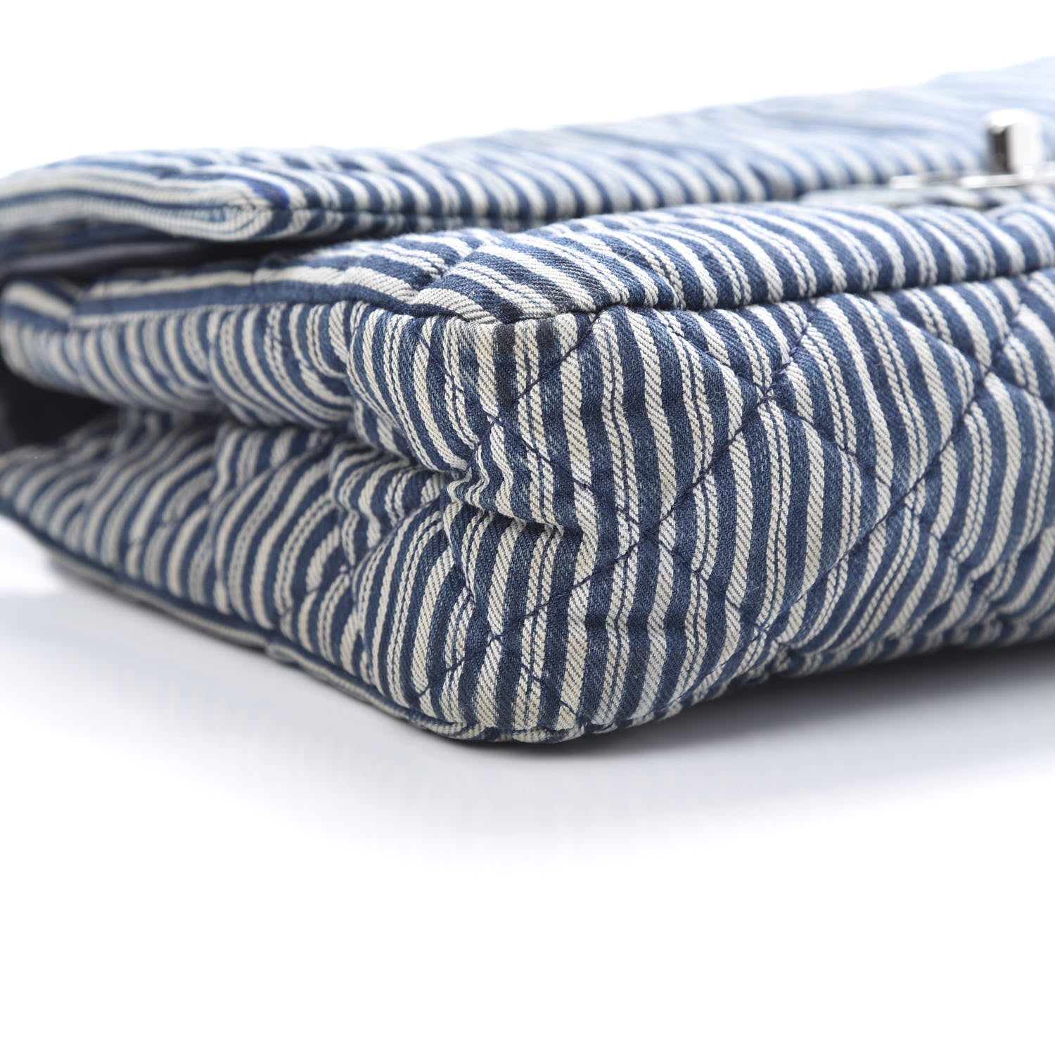 Chanel Denim Striped Quilted Medium Double Flap Navy White 9 of 11