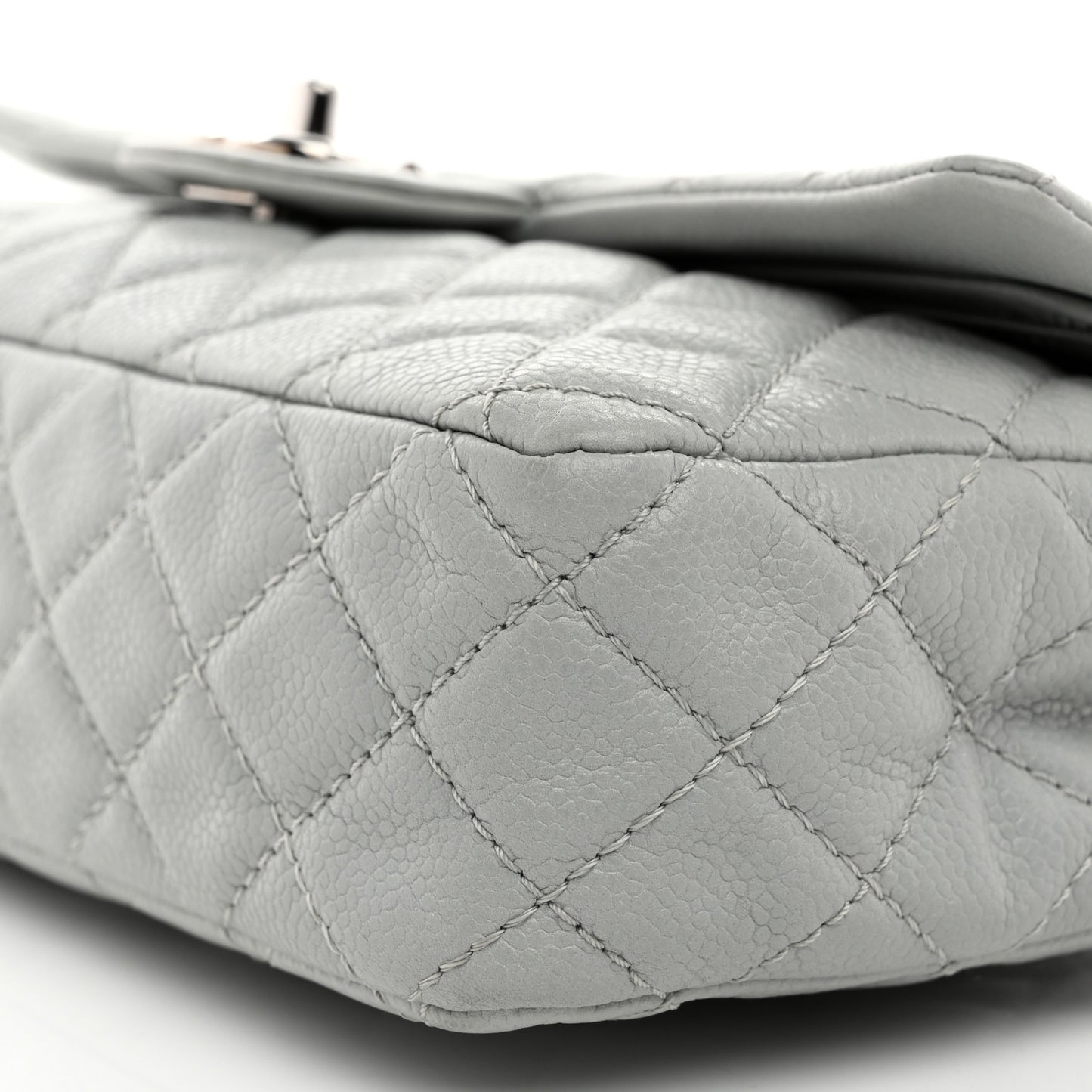Washed Caviar Quilted Medium Double Flap Light Blue