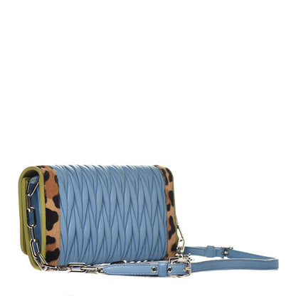 Miu Miu Cavallino Leopard Print Nappa Matelasse Wallet On Chain Miele Moro 3 of 9