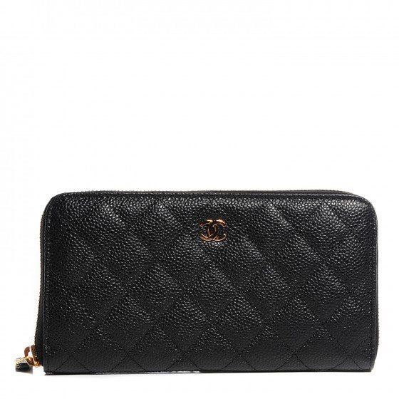 Caviar Quilted Large Gusset Zip Around Wallet Black