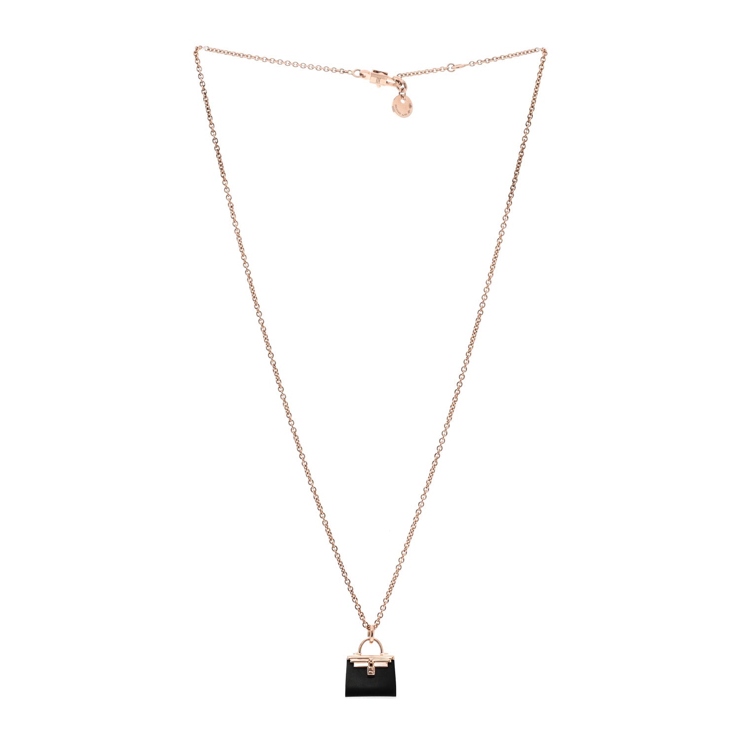 Hermes 18K Rose Gold Black Jade Kelly Amulettes Pendant Necklace 3 of 6