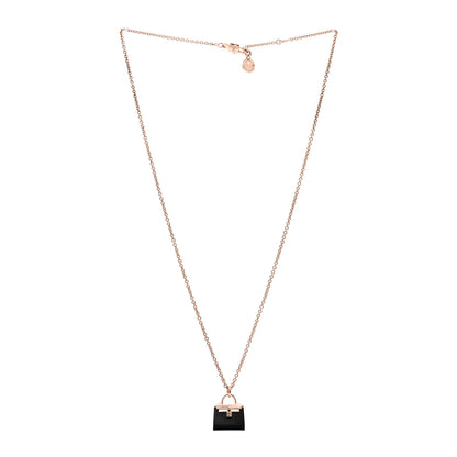 Hermes 18K Rose Gold Black Jade Kelly Amulettes Pendant Necklace 3 of 6