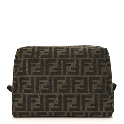 Fendi Fabric Jacquard FF 1974 Medium Trapezoid Beauty Pouch Tobacco Moro Black 1 of 9