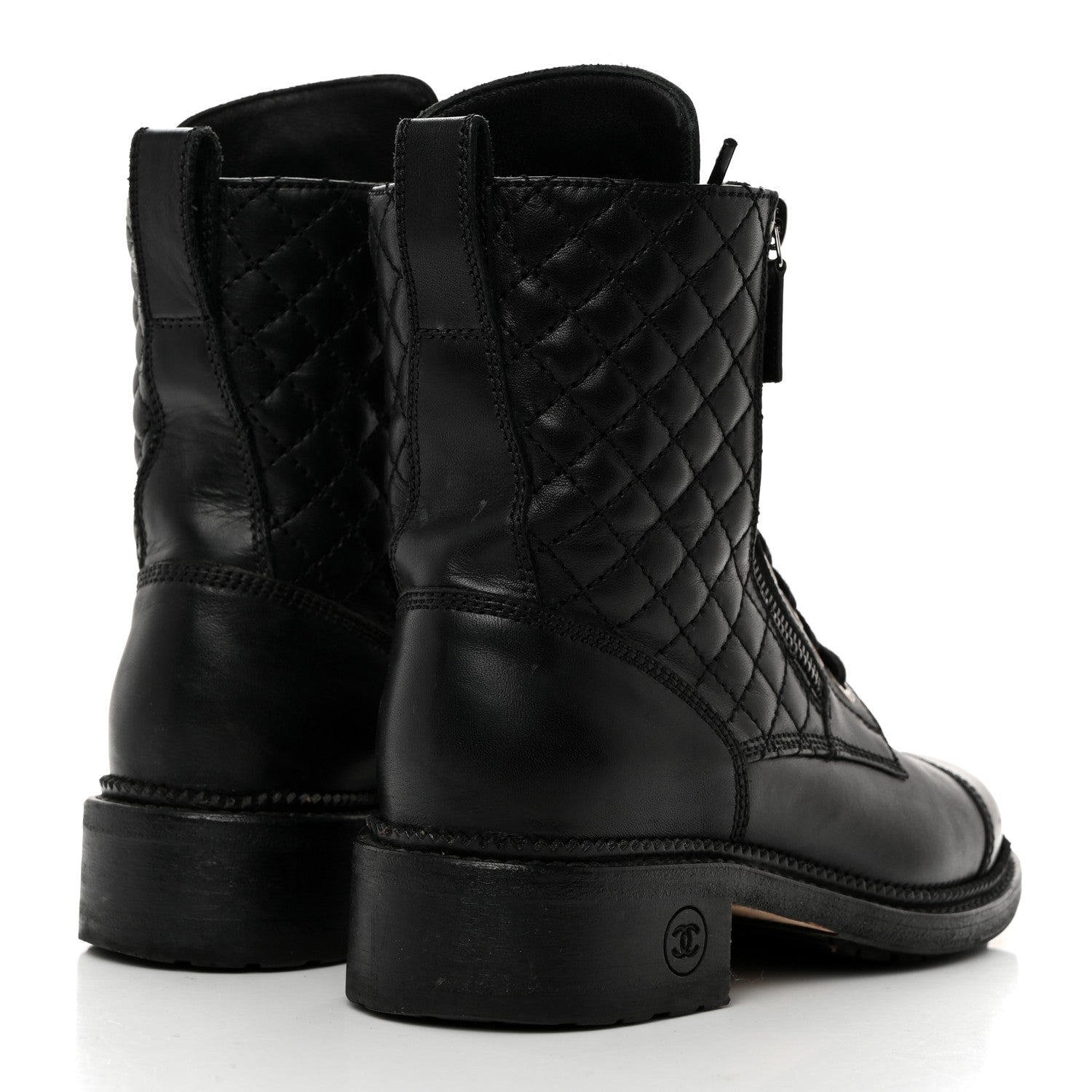 Chanel Calfskin Quilted Lace Up Combat Boots 36 Black 4 of 8