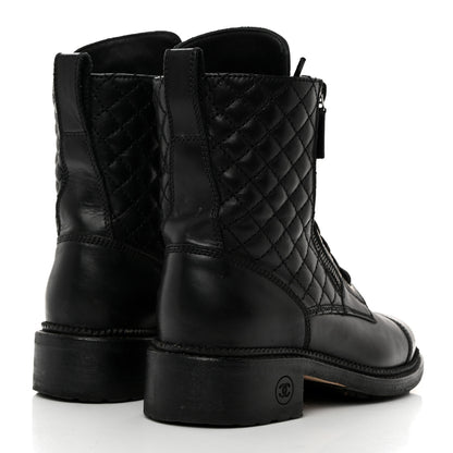 Chanel Calfskin Quilted Lace Up Combat Boots 36 Black 4 of 8