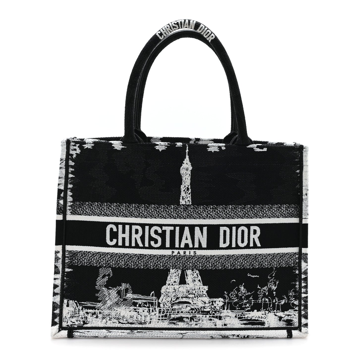 Canvas Embroidered Medium Paris Book Tote Black White