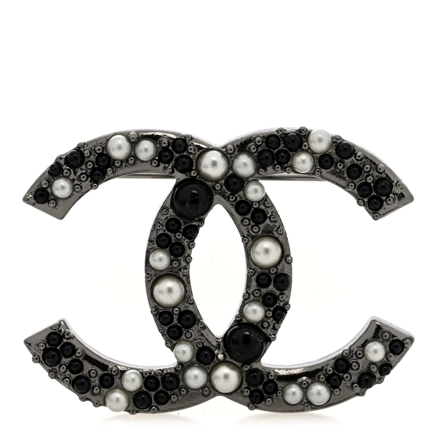 Ruthenium Pearl Large CC Brooch Black