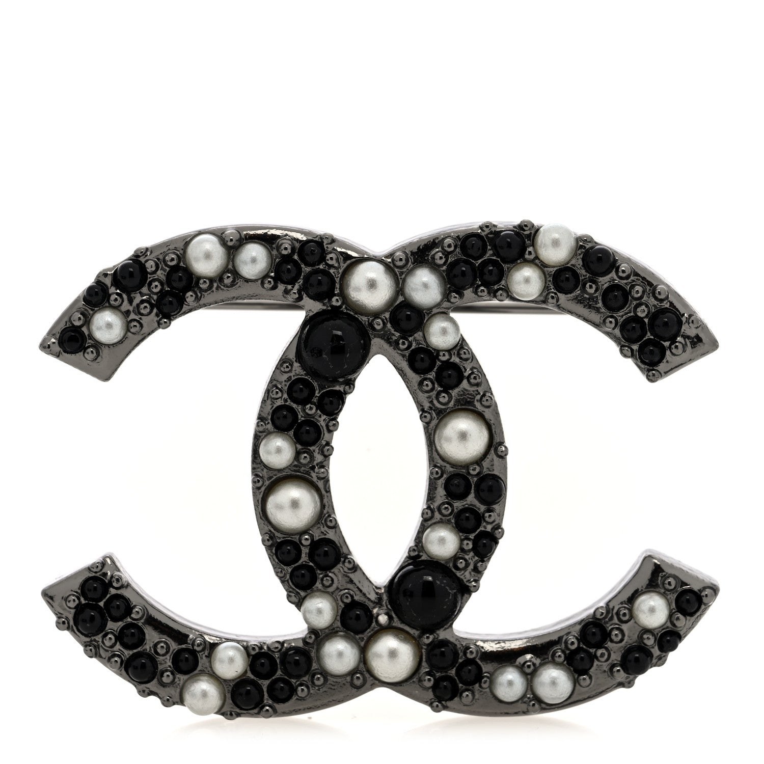 Chanel Ruthenium Pearl Large CC Brooch Black 1 of 4