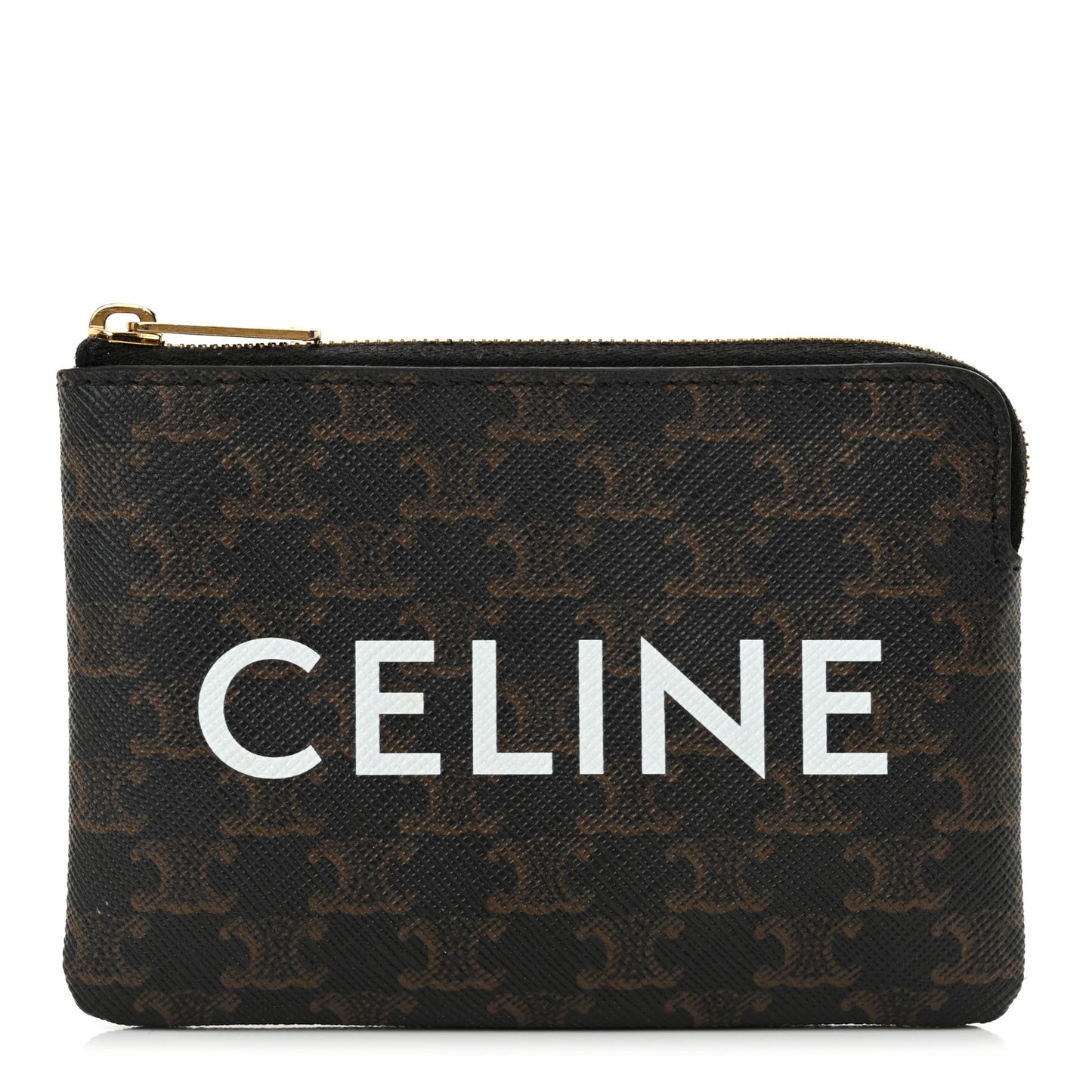 Triomphe Canvas Logo Coin and Card Pouch With Hook Black
