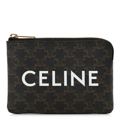 Celine Triomphe Canvas Logo Coin and Card Pouch With Hook Black 1 of 13