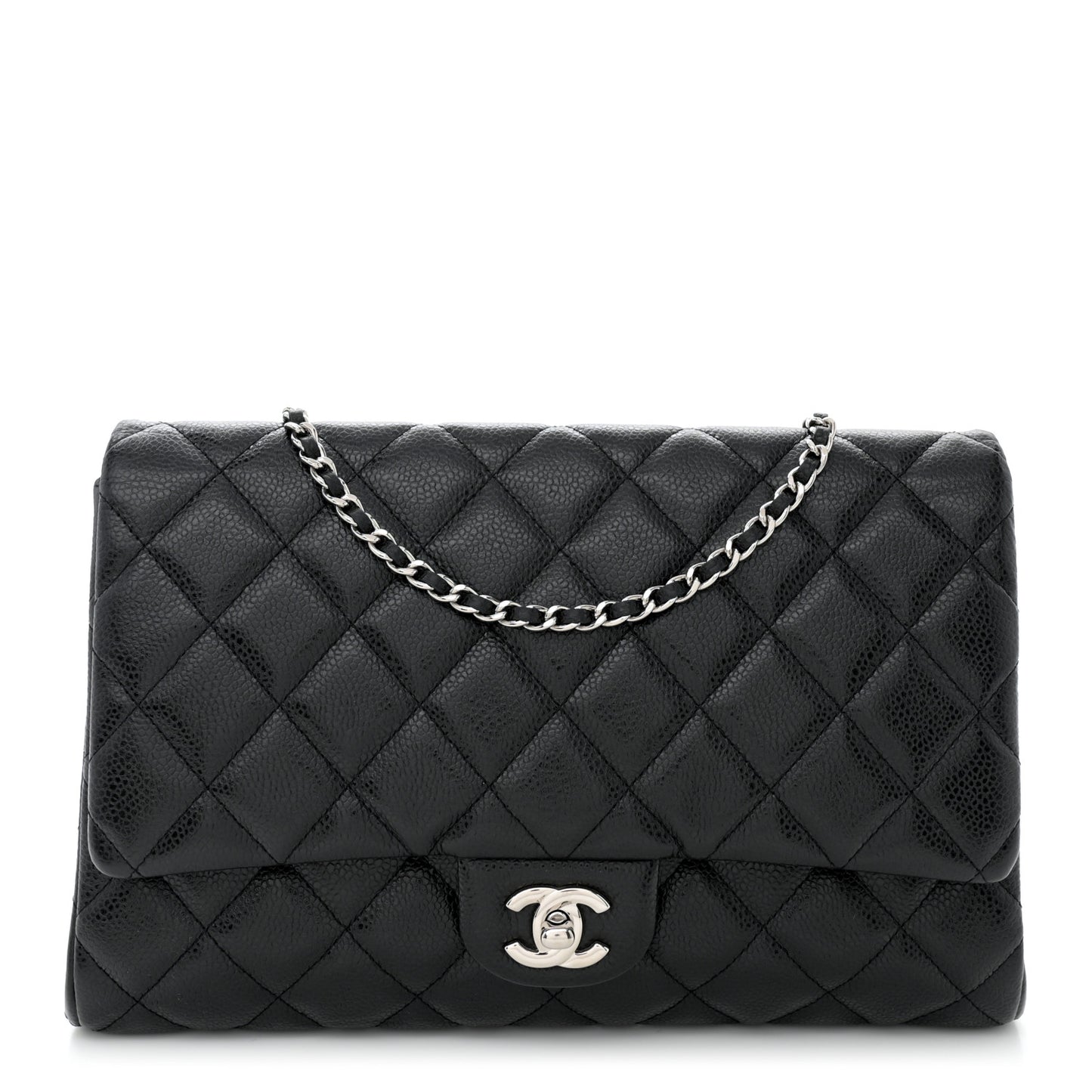 Caviar Quilted Clutch With Chain Flap Black