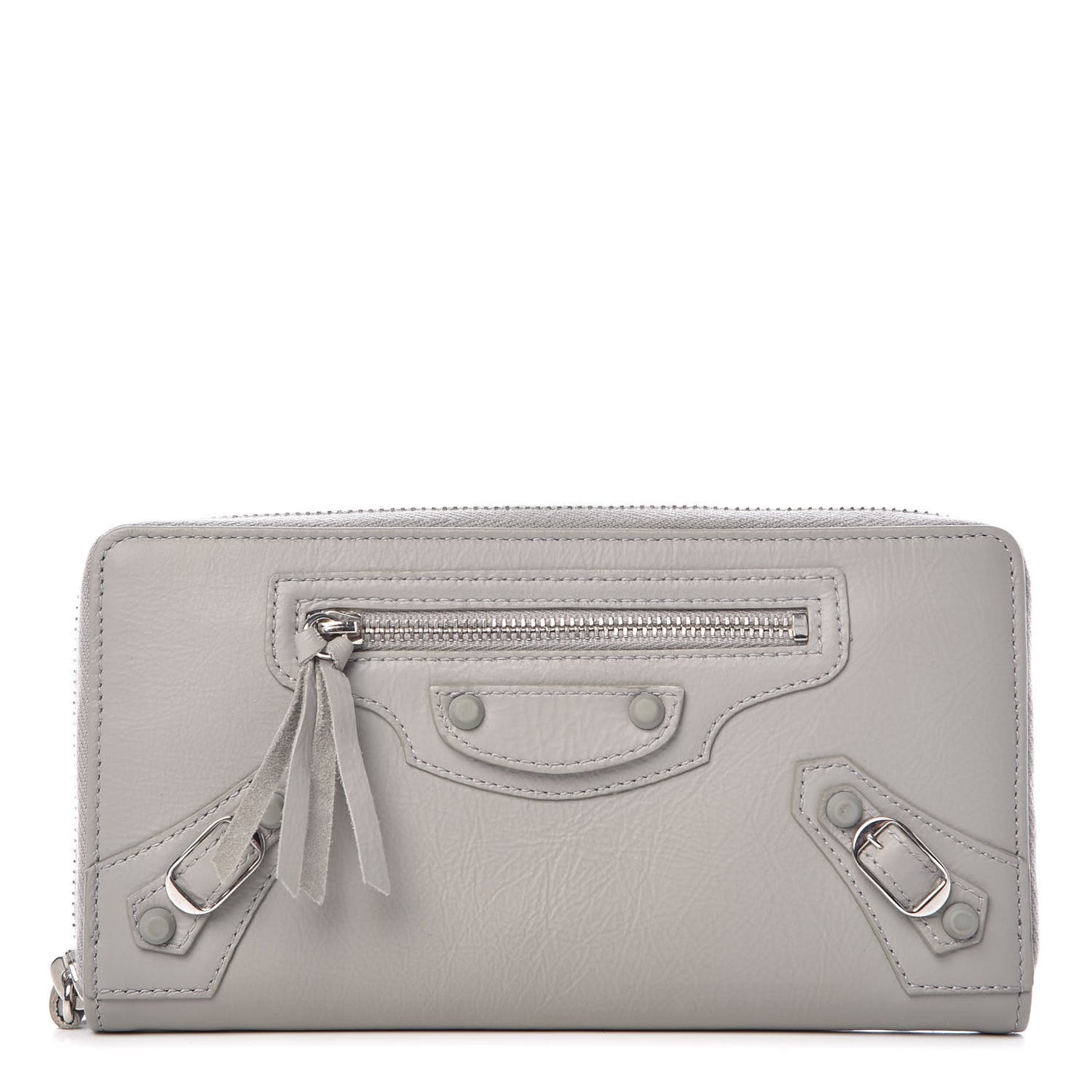 Matte Goatskin Rubber Covered Classic Hardware Continental Zip Around Wallet Gris Glace