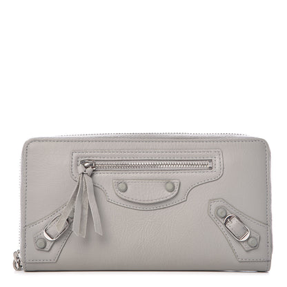 Balenciaga Matte Goatskin Rubber Covered Classic Hardware Continental Zip Around Wallet Gris Glace 1 of 9