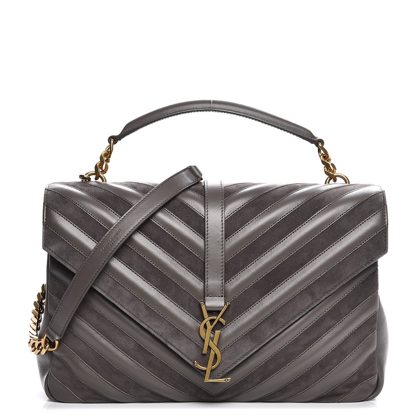 Sheepskin Suede Matelasse Chevron Monogram Large College Satchel Earth