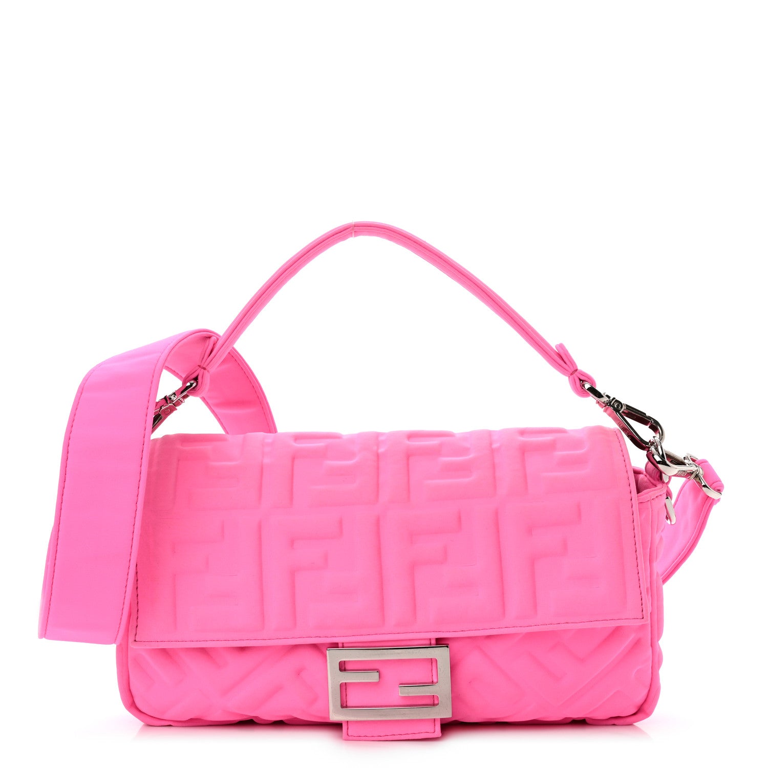 Fendi Lycra FF 1974 Embossed Baguette Rosa Fluo 1 of 12