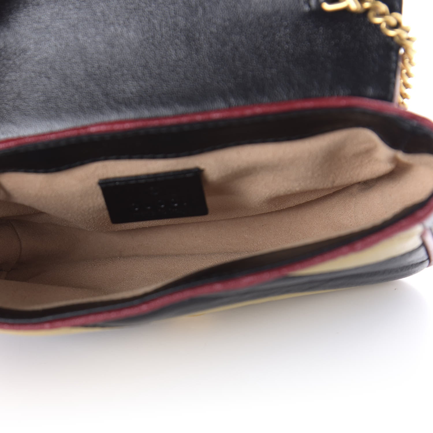 Gucci Vintage Effect Calfskin Matelasse Diagonal Striped Super Mini Torchon GG Marmont Shoulder Bag Black Beige 5 of 10