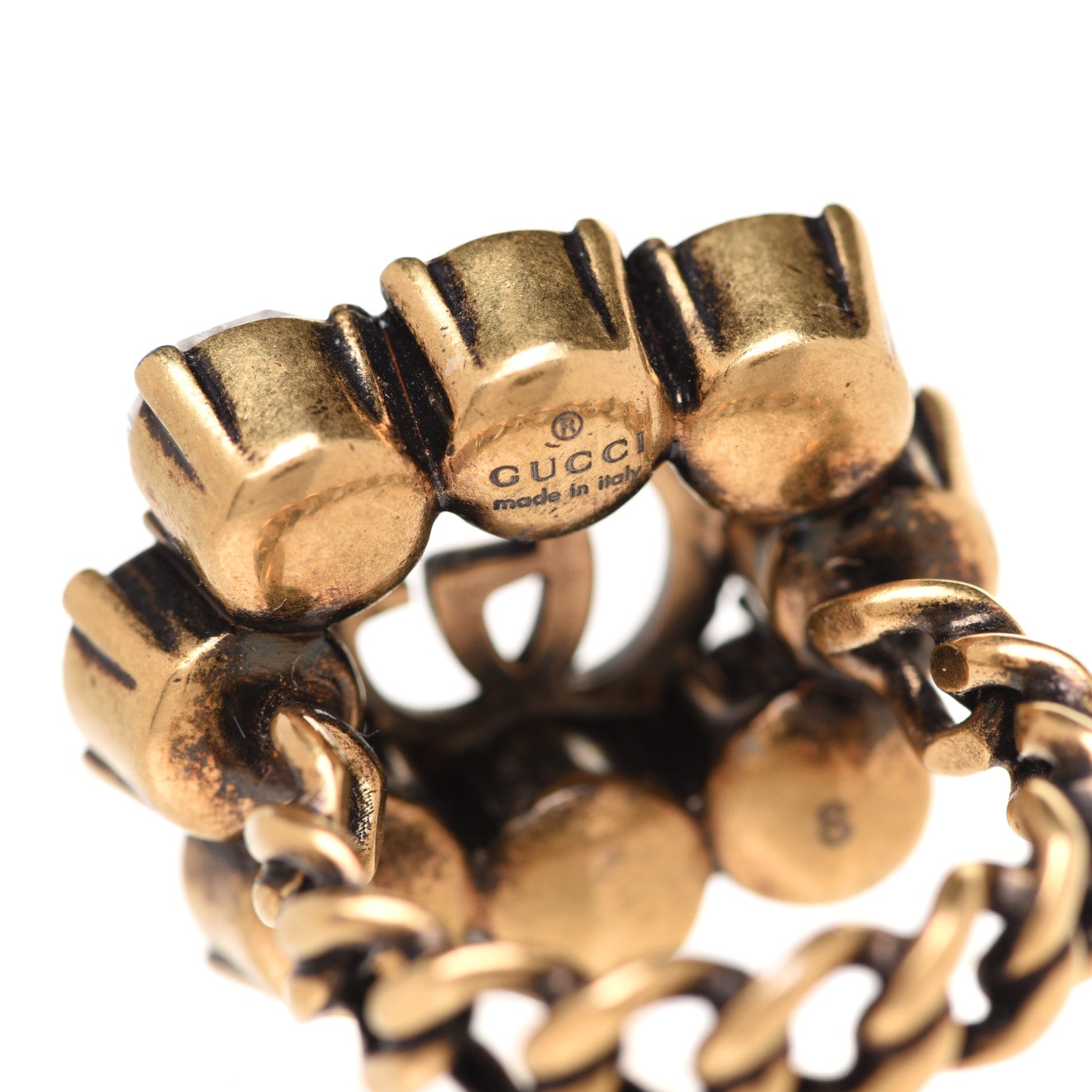 Gucci Metal Crystal Double G Ring S Aged Gold 4 of 7