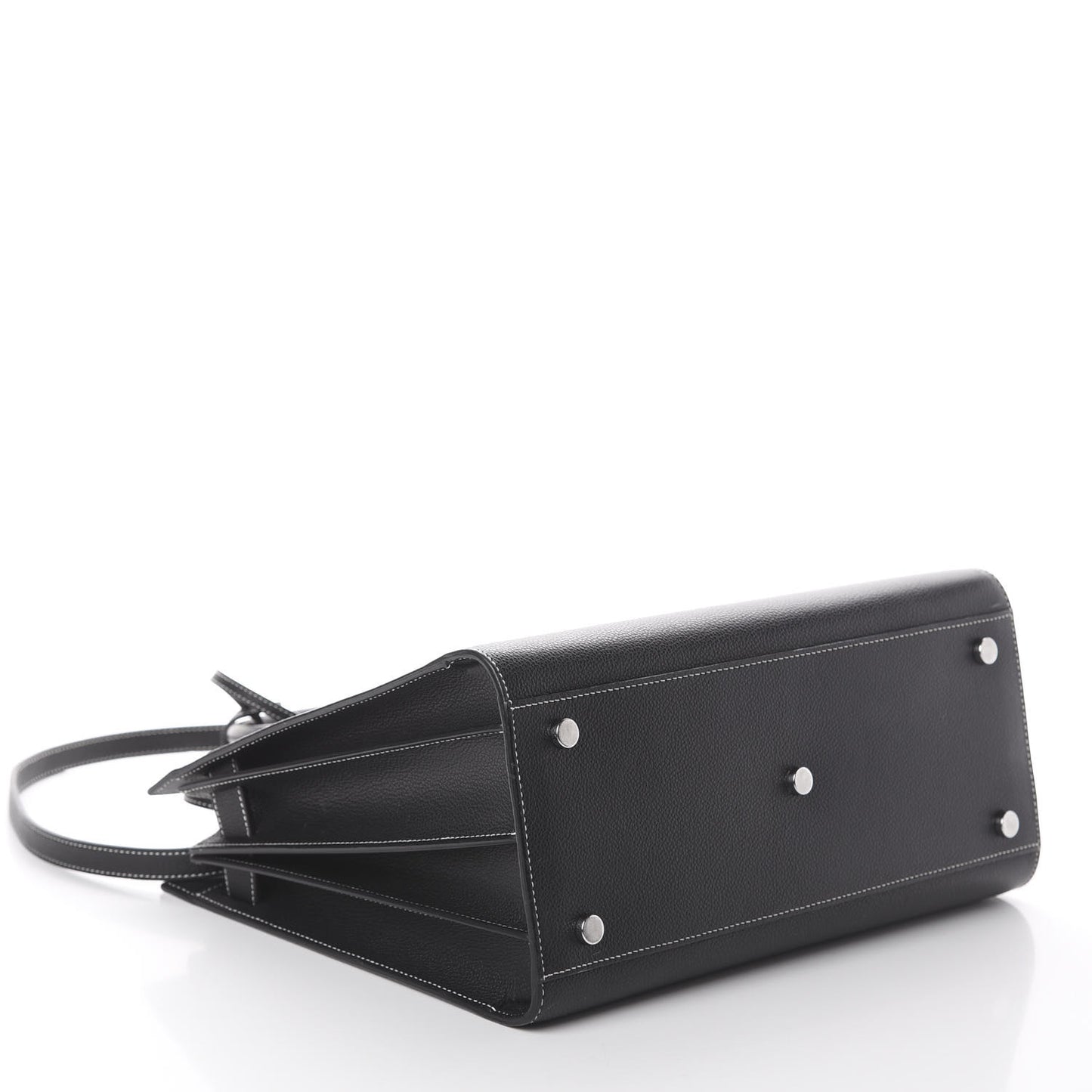 Grained Calfskin Topstitch Small Sac De Jour Black Porcelain