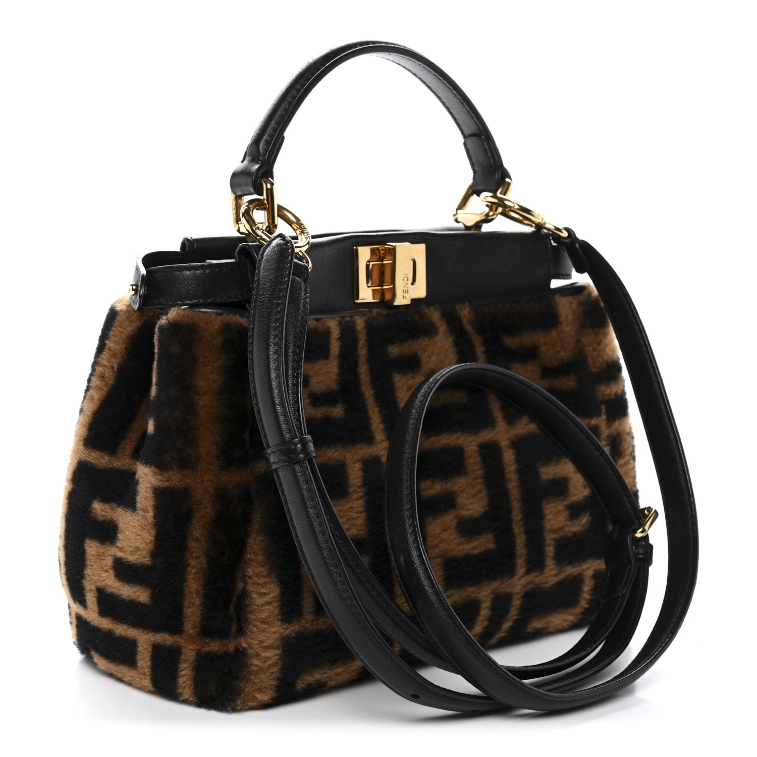 Fendi Shearling Nappa Macro FF 1974 Mini Peekaboo Iconic Satchel